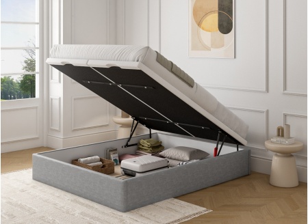 140x200 storage bed in ALOE textured fabric - Light gray