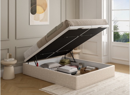 Cama canapé 160x200 en tejido granulado ALOE - Crema