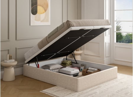 Letto contenitore 160x200 in tessuto goffrato ALOE - Crema