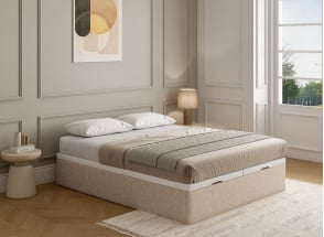Lit coffre 160x200 en tissu grainé ALOE - Crème