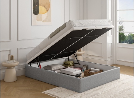 Bettkasten 160x200 aus genarbtem Stoff ALOE - Hellgrau