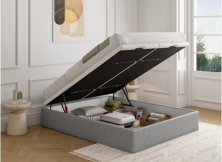 Cama canapé 160x200 en tejido granulado ALOE - Gris claro