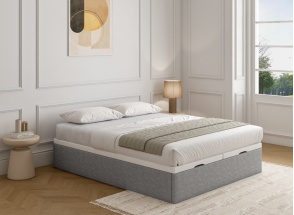 Cama canapé 160x200 en tejido granulado ALOE - Gris claro