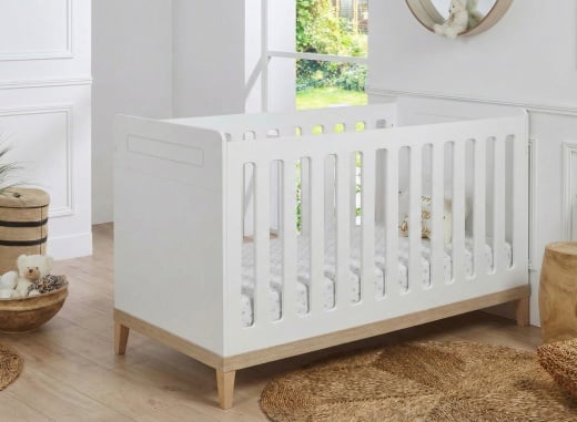 Mitwachsendes Babybett 70x140 VOLT – Weiß/Buche