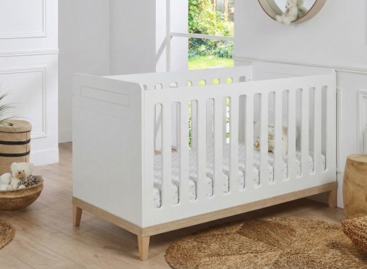 Lit bébé évolutif 70x140 VOLT – Blanc/Hêtre - 1