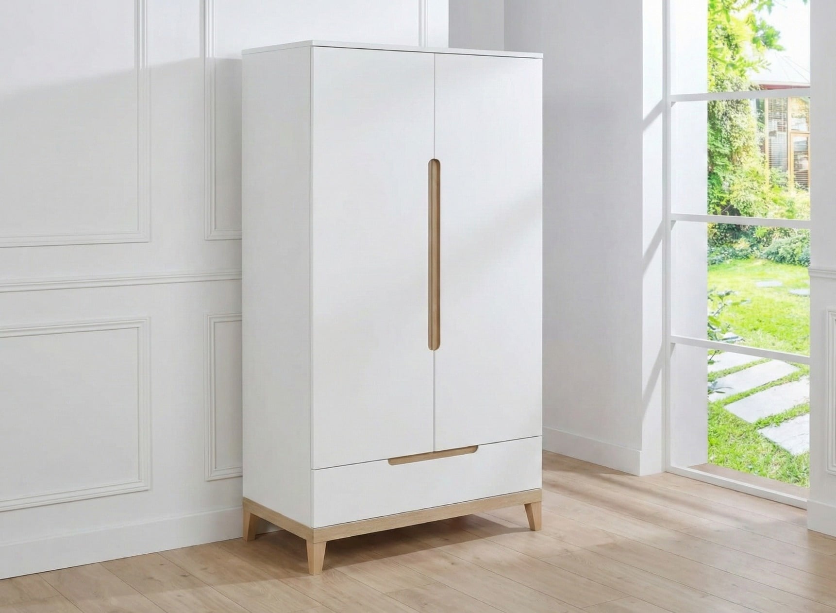 Armoire 2 portes 1 tiroir VOLT – Blanc/Hêtre - 1