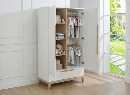 VOLT 2-door 1-drawer Wardrobe – White/Beech