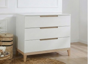 VOLT commode met 3 lades - Wit/Beukenhout