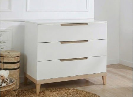 Commode 3 tiroirs VOLT  – Blanc/Hêtre - 1