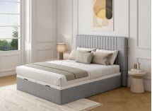 Lit coffre 140x200 en tissu grainé ALOE - Gris clair - 5