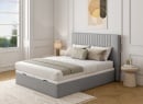 Lit coffre 140x200 en tissu grainé ALOE - Gris clair - 5