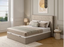 Lit coffre 140x200 en tissu grainé ALOE - Beige - 5
