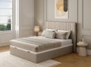Lit coffre 140x200 en tissu grainé ALOE - Beige - 5