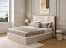Lit coffre 140x200 en tissu grainé ALOE - Crème - 5