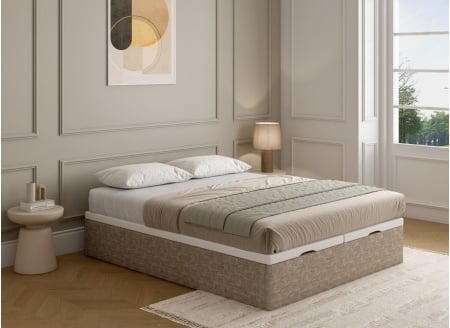 Lit coffre 160x200 en tissu grainé ALOE - Beige - 1