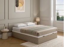 Lit coffre 160x200 en tissu grainé ALOE - Beige - 1