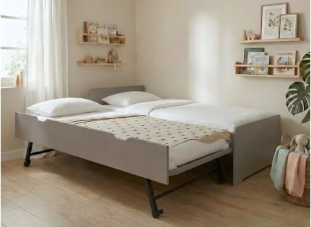 90x190 LEVIS Linen trundle bed + 2 mattresses