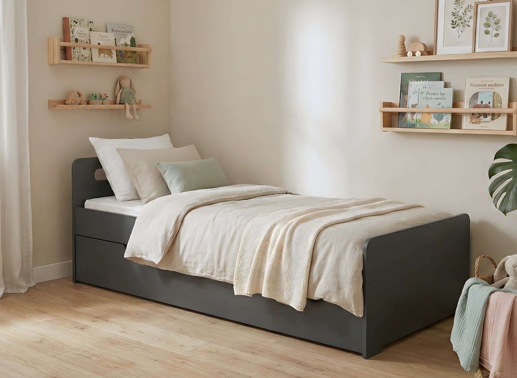 Lit gigogne 90x190 LEVIS - Lin - 1