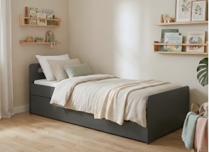 Lit gigogne 90x190 LEVIS Ardoise + 2 matelas