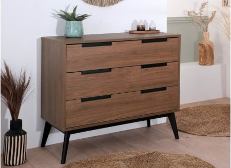 Commode 3 tiroirs VINTAGE Noyer - 1