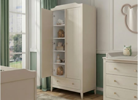 Kleiderschrank 2 Türen 1 Schublade ÉLORIA - Creme