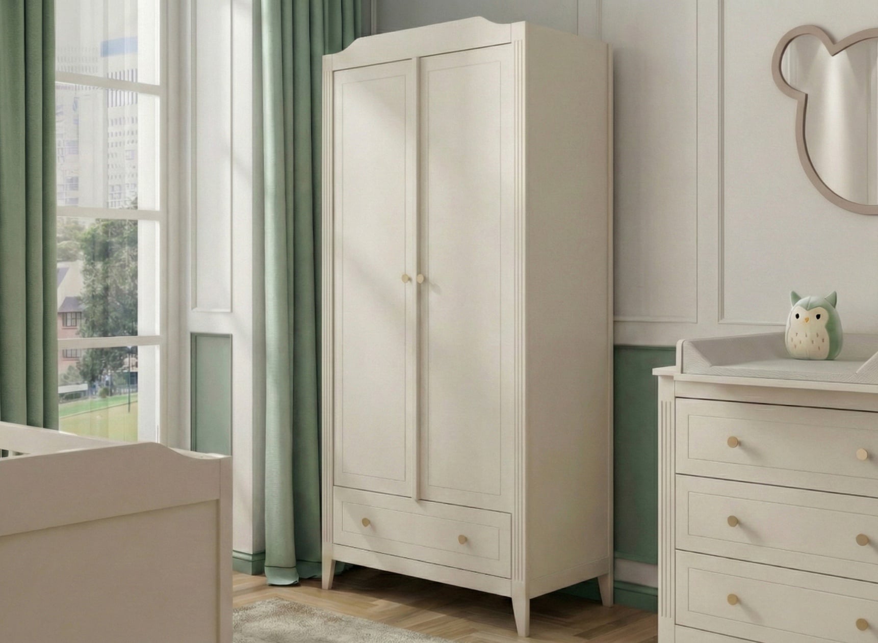Armoire 2 portes 1 tiroir ÉLORIA - Crème - 1