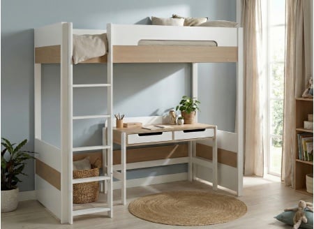 PRADO Hochbett 90x200 - Weiß/Eiche