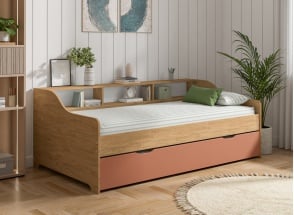 Trundle bed with storage 90x200 AEL - Oak/Terracotta