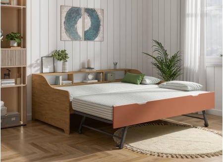 Ausziehbett mit Stauraum 90x200 AEL – Eiche/Terracotta