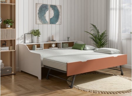 Lit gigogne avec rangement AEL - Blanc/Terracotta - 2