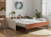 Lit gigogne avec rangement AEL - Blanc/Terracotta - 2