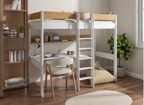 EDGAR Mezzanine Bed 90x200 with Desk - White/Oak