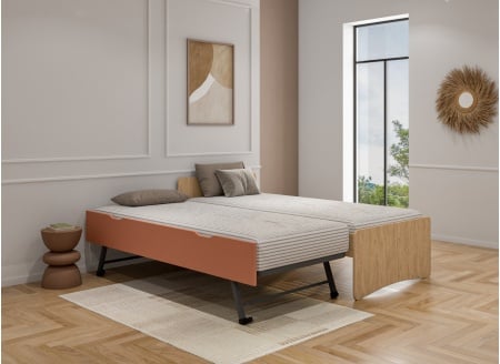 Ausziehbett 90x200 HECTOR - Eiche/Terrakotta