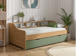 Ausziehbett mit Stauraum 90x200 AEL - Eiche/Grün