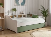 Lit gigogne avec rangement 90x200 AEL - Blanc/Vert - 1