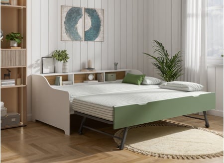 Ausziehbett mit Stauraum 90x200 AEL - Weiß/Grün