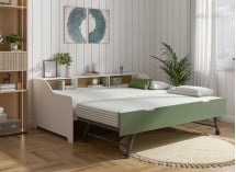 Lit gigogne avec rangement 90x200 AEL - Blanc/Vert - 2
