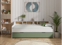 Lit gigogne avec rangement 90x200 AEL - Blanc/Vert - 3