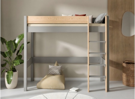 Hochbett 90x190cm aus massiver Kiefer HOYA - Grau/Kiefer