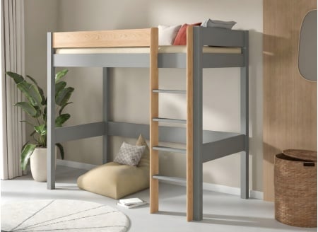 Lit mezzanine 90x190cm en pin massif HOYA Gris - 1