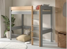 Lit mezzanine 90x190cm en pin massif HOYA Gris - 1