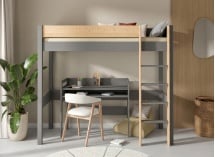 Lit mezzanine 90x190cm en pin massif HOYA Gris - 3