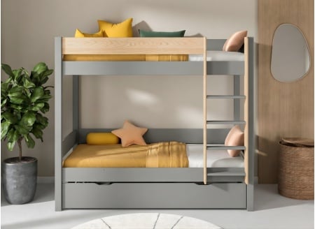 Lit superposé 3 places Pin massif 90x190 HOYA Gris - 1