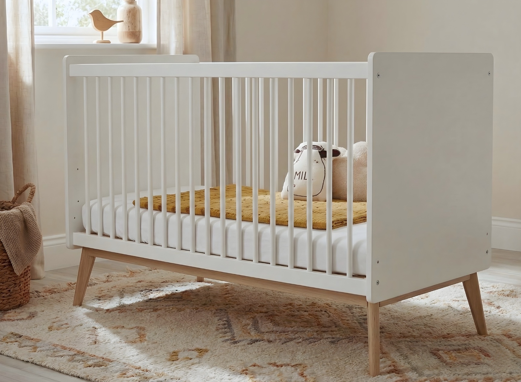Uitgroeibaar babybed 70x140 ADELE - Wit/Eiken