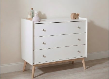 Commode 3 tiroirs ADELE - Blanc/Chêne - 1