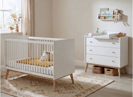 Commode 3 tiroirs ADELE - Blanc/Chêne - 2