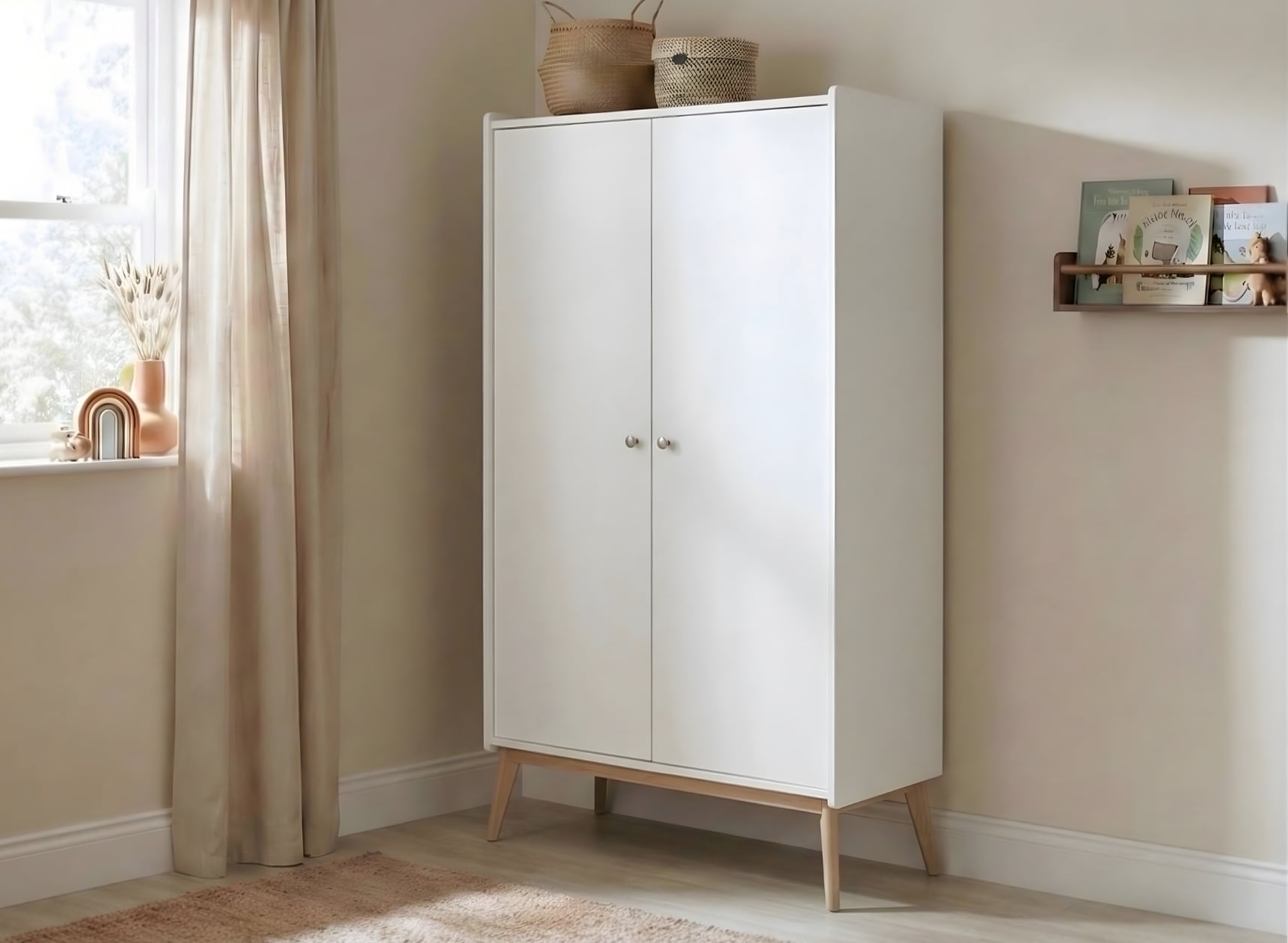 Armoire 2 portes ADELE - Blanc/Chêne - 1