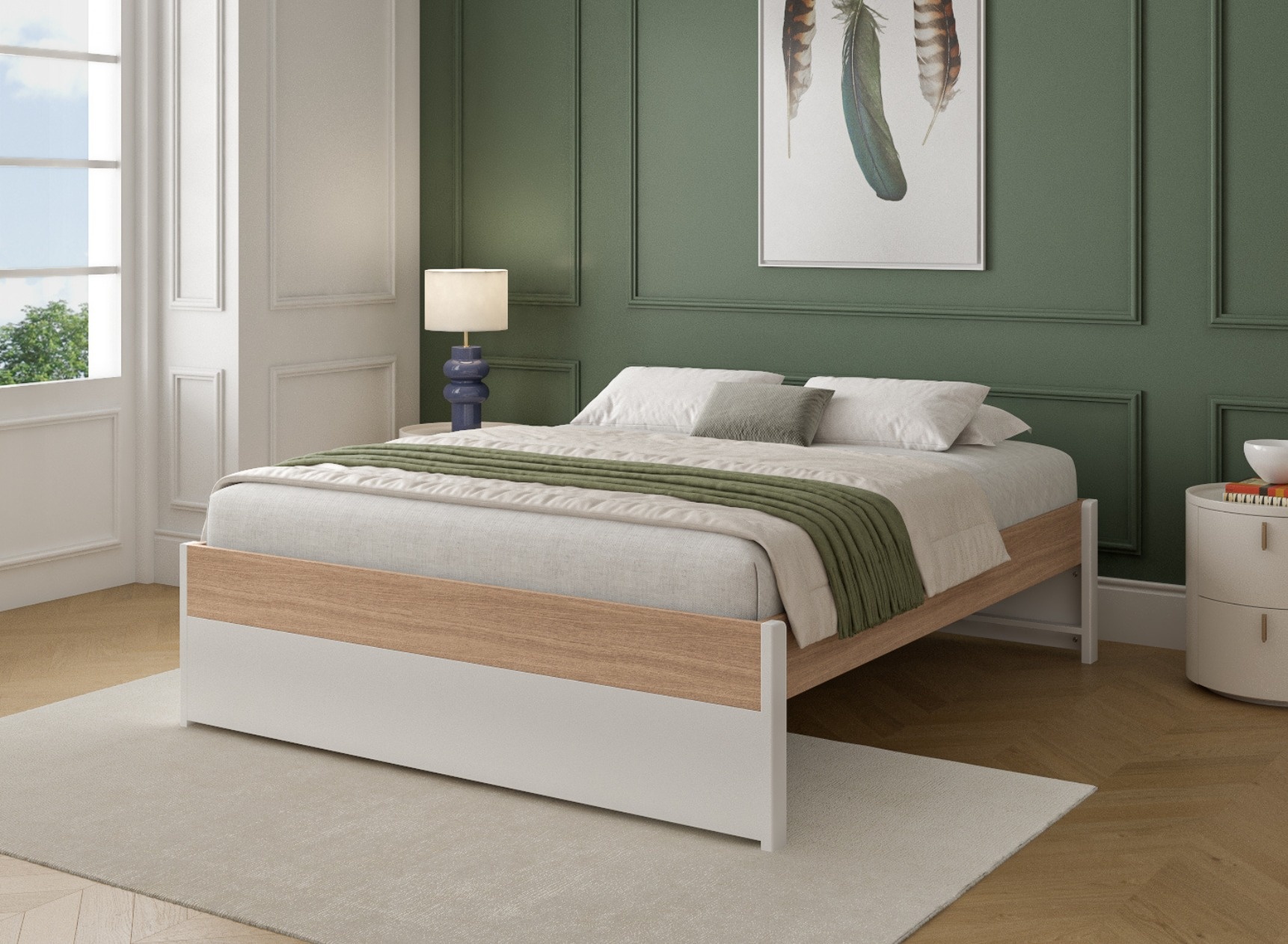 Letto Matrimoniale con forma a X e rete a doghe, Bianco | Italy