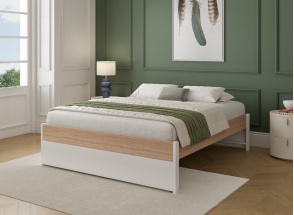 Cama doble 140x200 PRADO – Blanco/Roble