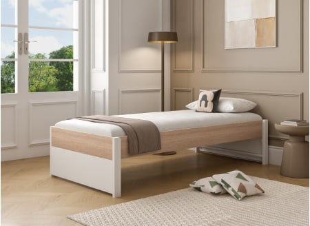 Lit enfant 90x200 PRADO – Blanc/Chêne - 1